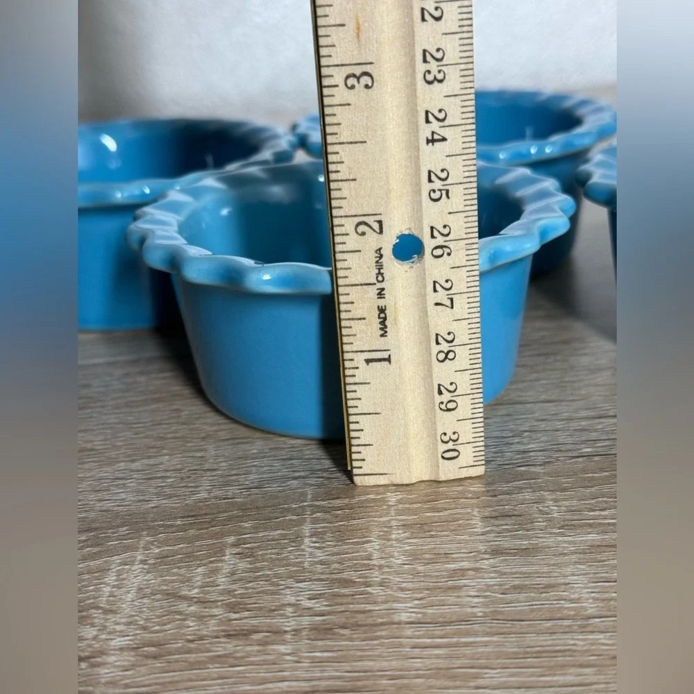4 Chantal Scalloped Baking Dish Blue Bake Freeze Stonewear 1/2 Cup